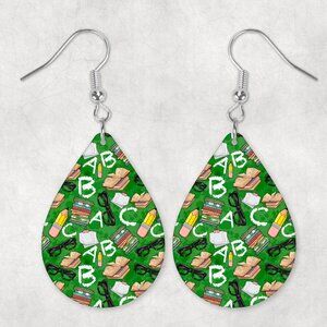 Women's Teacher Back to School ABC Design Handmade Teardrop Dangle Earrings